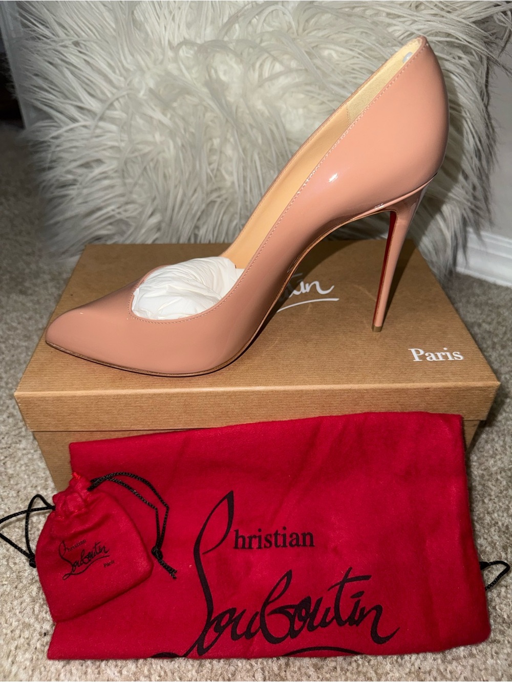 Christian Louboutin Corneille 100 Nude Patent Leather Pointed Toe Pump EU40 NWOT